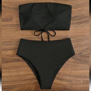 NWOT Tie Back Bandeau 2 Piece Bikini Set, L (8-10), Black